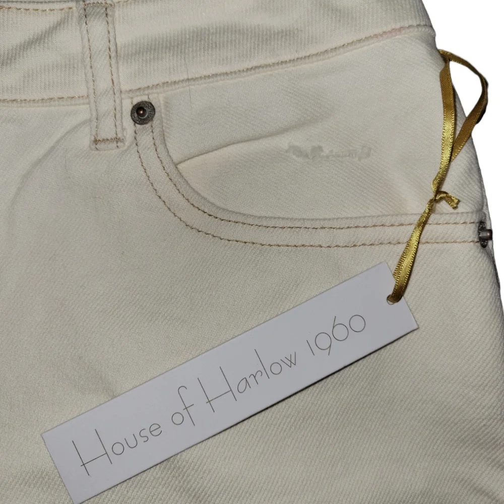 NWT House of Harlow 1960 Off White Denim High Rise Mom Distressed Shorts…